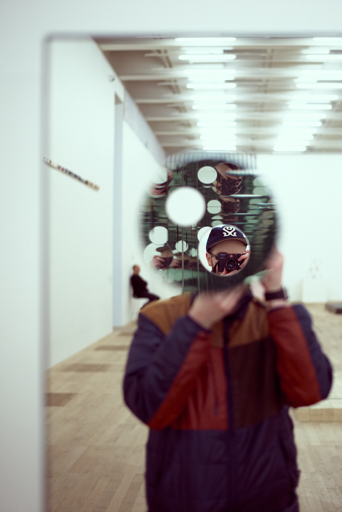 Matt shooting into the reflection of a peice of art at the Tate Modern